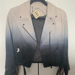 Haute Hippie Fringe Ombre Leather Jacket, Size M